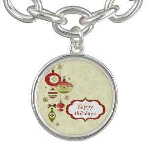 Retro Ornaments and Snow - Happy Holidays Charm Bracelet