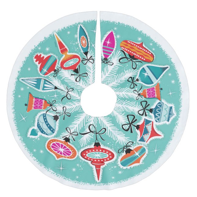 Retro Ornaments Aqua Background Brushed Polyester Tree Skirt (Front)