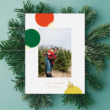 Retro Ornaments Christmas Photo Gold Foil Card by origamiprints at Zazzle