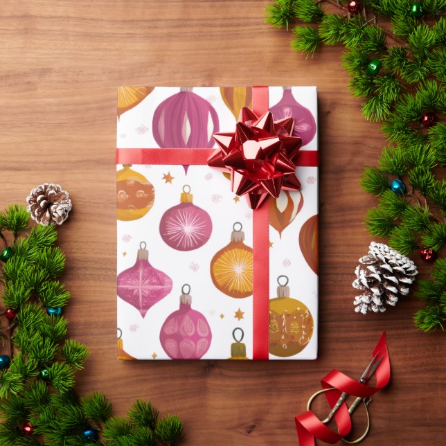 Retro Ornaments Christmas Wrapping Paper (Holiday Gift)