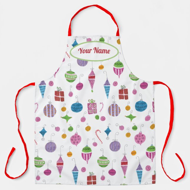 Retro Ornaments Cute Hand-Illustrated Personalized Apron (Front)