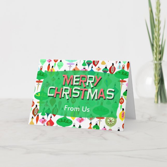 Retro Ornaments Fun Holidays Custom Christmas Holiday Card (Front)