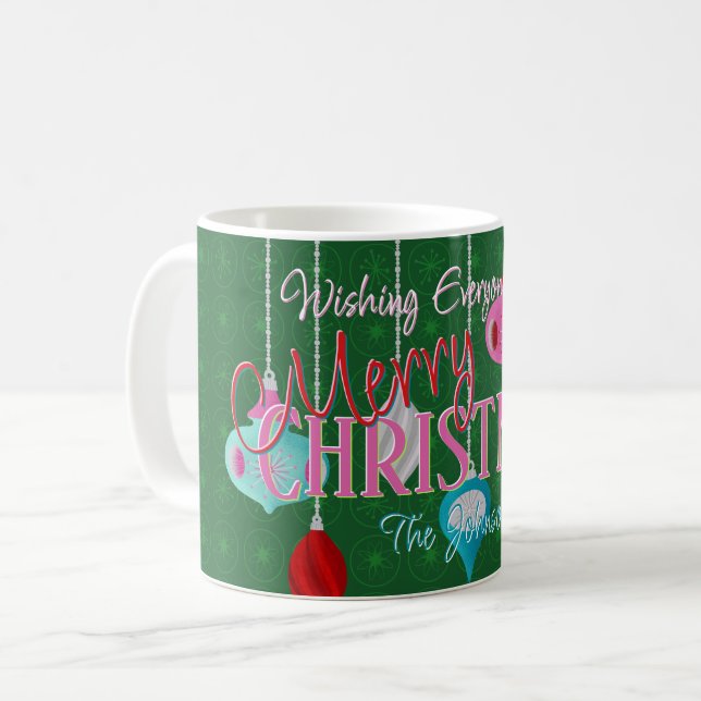 Retro Ornaments Green Christmas Coffee Mug (Front Left)