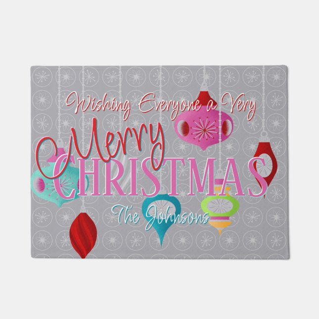 Retro Ornaments Grey Christmas Doormat (Front)