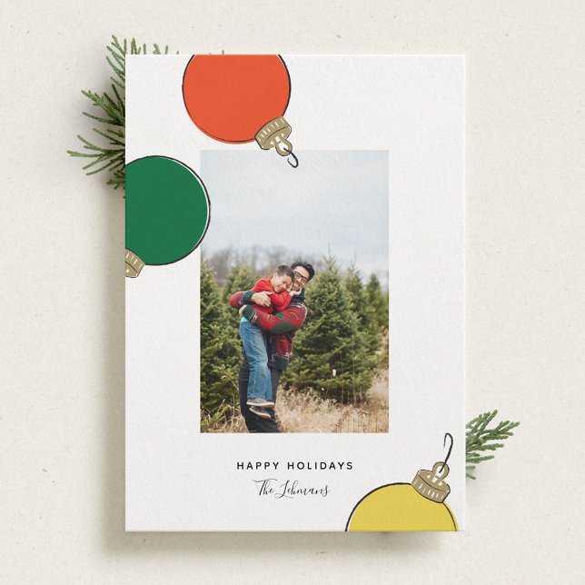 Retro Ornaments Holiday Photo Card (Creator Uploaded)