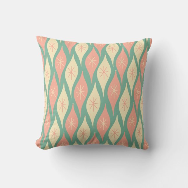 Retro Ornaments Midcentury Modern Pink & Teal Xmas Throw Pillow (Front)