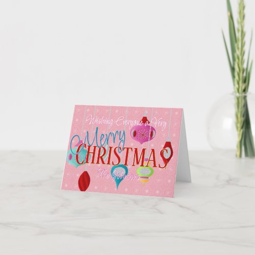 Retro Ornaments Pink Christmas Holiday Card