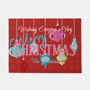 Retro Ornaments Red Christmas Doormat
