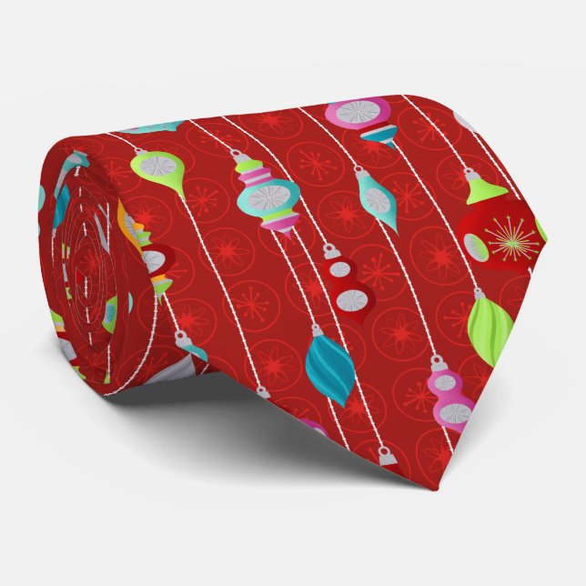 Retro Ornaments Red Christmas Neck Tie (Rolled)