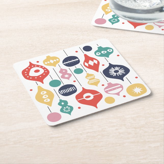 Retro Ornaments Square Paper Coaster (Angled)