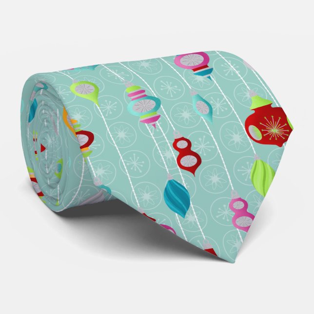 Retro Ornaments Teal Christmas Neck Tie (Rolled)
