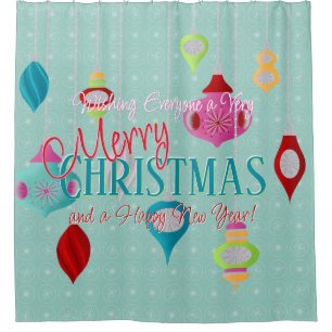 Retro Ornaments Teal Christmas Shower Curtain