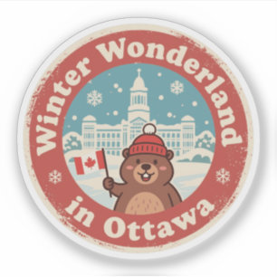 Retro Ottawa Beaver Winter Fun Sticker
