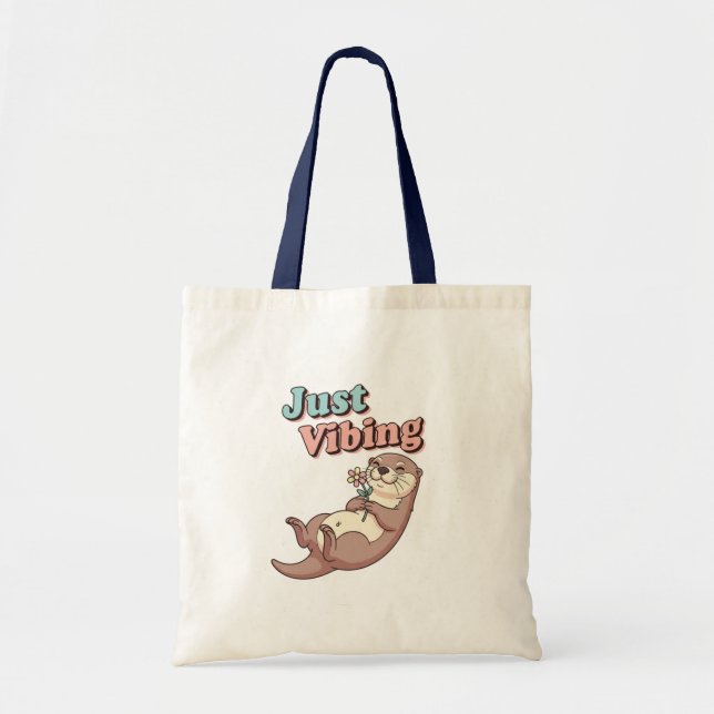 Retro Otter Chill Vibes Canvas Tote Bag (Front)