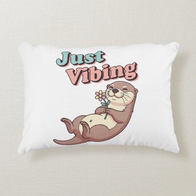 Retro Otter Just Vibing Rectangular Pillow (Front)