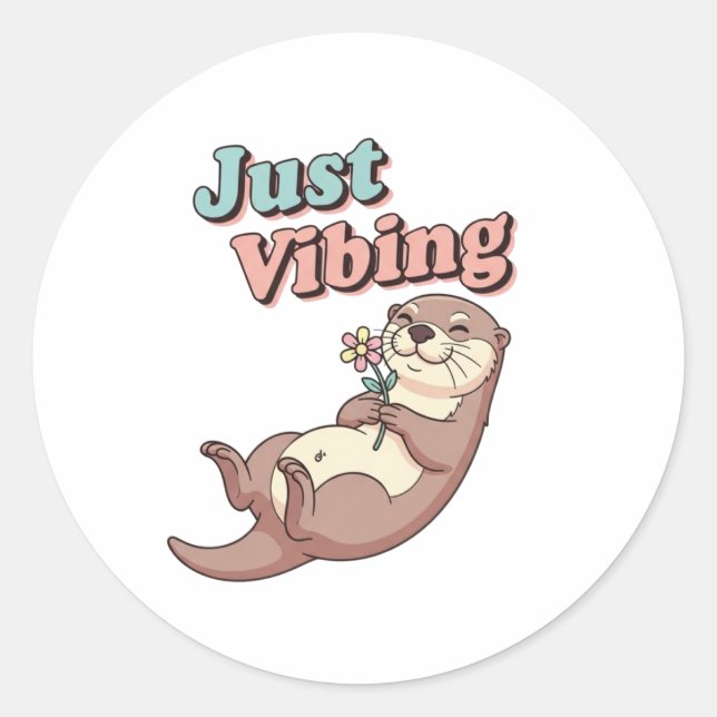 Retro Otter Just Vibing Vinyl Sticker (Front)