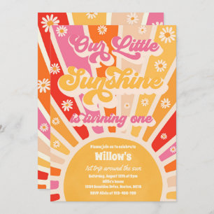 Retro Our Little Sunshine 1st Birthday Party Invitation