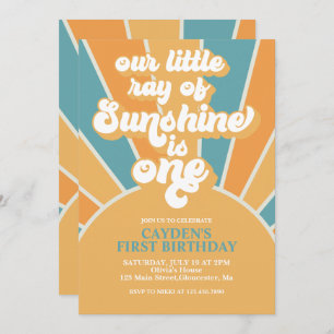 Retro Our Little Sunshine Boy First Birthday Invit Invitation