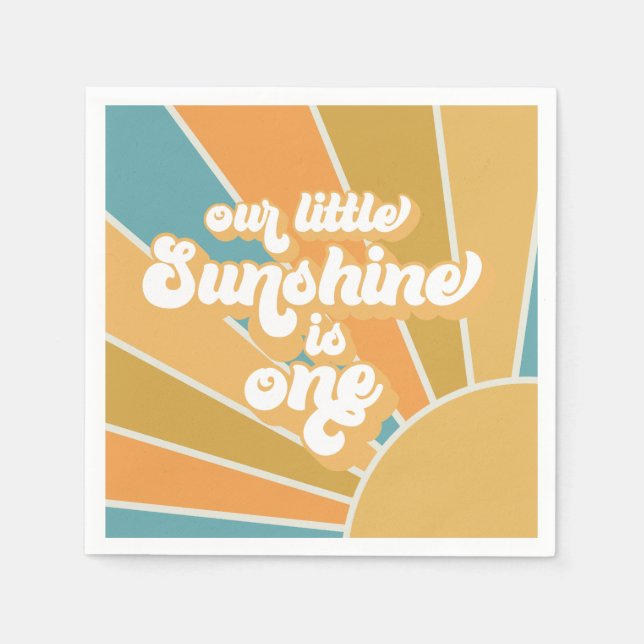 Retro Our Little Sunshine Boy First Birthday Napkins (Front)