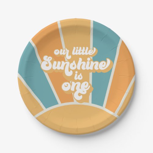 Retro Our Little Sunshine Boy First Birthday Paper Paper Plates