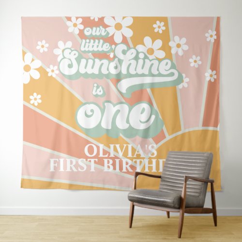 Retro Our Little Sunshine Daisy Birthday Banner Tapestry