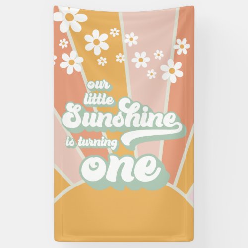 Retro Our Little Sunshine is One Birthday Banner