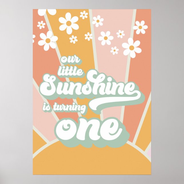 Retro Our Little Sunshine is One Birthday Banner Poster (Front)