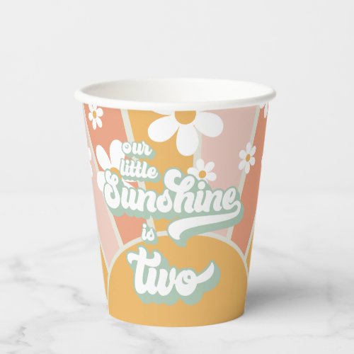 Retro Our Little Sunshine is Two Daisy Birthday Paper Cups