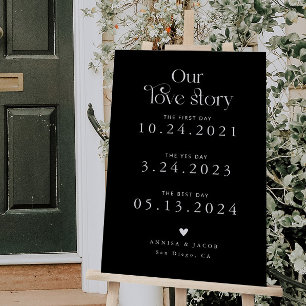 Retro Our Love Story Heart Timeline Wedding Black Foam Board