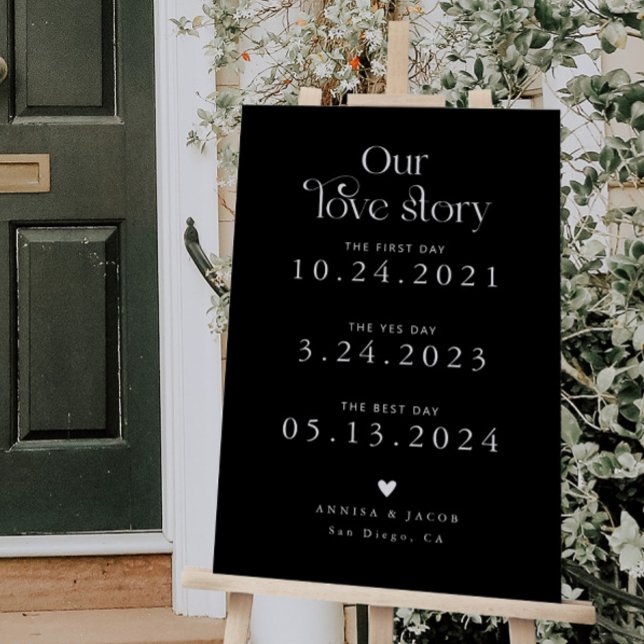Retro Our Love Story Heart Timeline Wedding Black Foam Board (Creator Uploaded)
