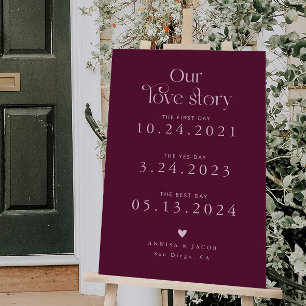 Retro Our Love Story Timeline Wedding Cranberry Foam Board