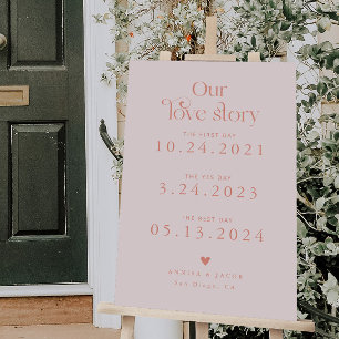 Retro Our Love Story Timeline Wedding Peach Foam Board