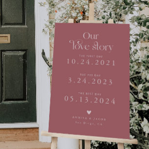 Retro Our Love Story Timeline Wedding Pink Foam Board