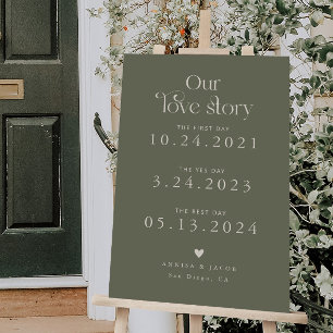 Retro Our Love Story Timeline Wedding Sage Green Foam Board