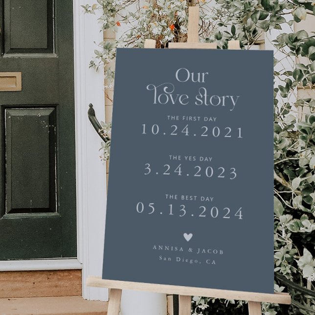 Retro Our Love Story Timeline Wedding Steel Blue Foam Board (Creator Uploaded)