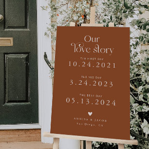Retro Our Love Story Timeline Wedding Terracotta Foam Board
