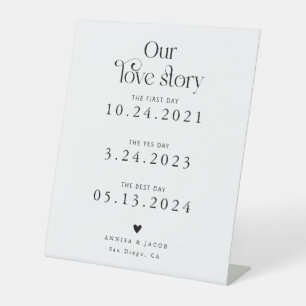 Retro Our Love Story White Wedding Timeline Pedestal Sign