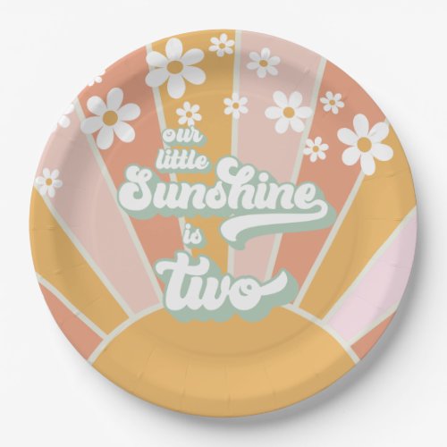 Retro Our Sunshine is two daisy boho Paper Plates