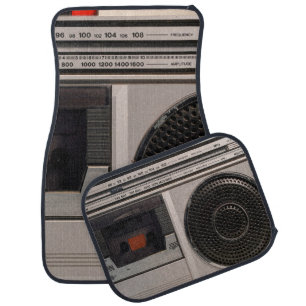 Retro outdated portable stereo radio cassette reco car floor mat