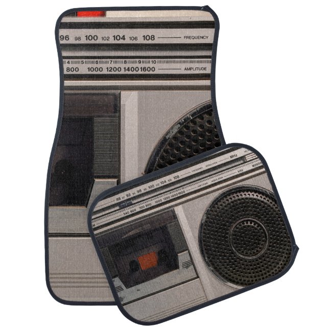 Retro outdated portable stereo radio cassette reco car floor mat (Set)
