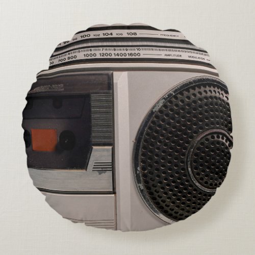 Retro outdated portable stereo radio cassette reco round pillow