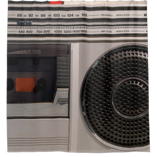 Retro outdated portable stereo radio cassette reco shower curtain