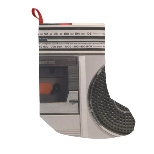 Retro outdated portable stereo radio cassette reco small christmas stocking