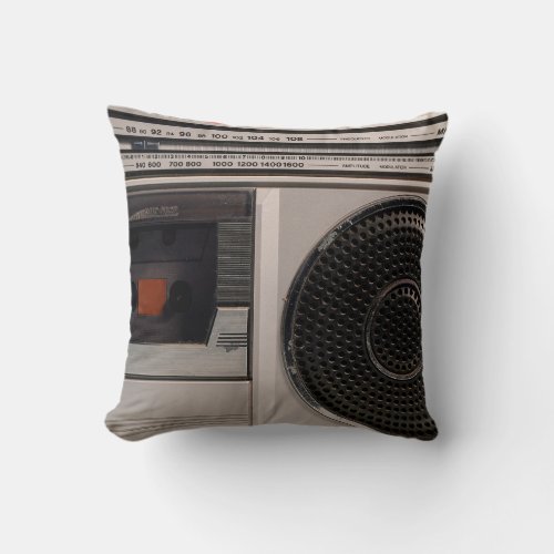 Retro outdated portable stereo radio cassette reco throw pillow