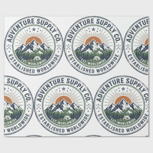 Retro Outdoor Adventure Mountain Emblem Wrapping Paper