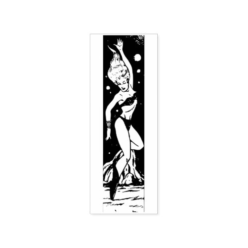Retro outer space lady rubber stamp