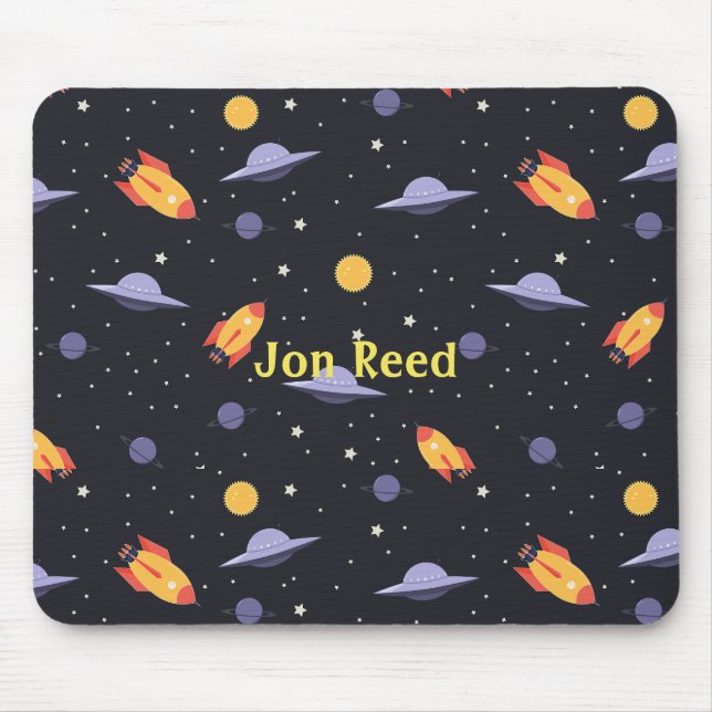Retro Outer Space Monogrammed Mouse Pad (Front)