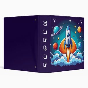 Retro, outer space rocket 3 ring binder