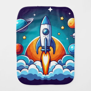 Retro, outer space rocket baby burp cloth
