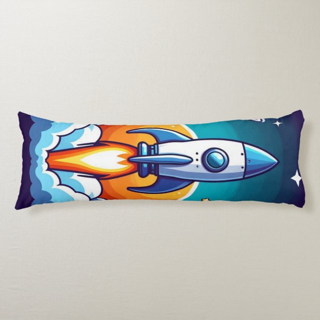Retro, outer space rocket body pillow (Front)